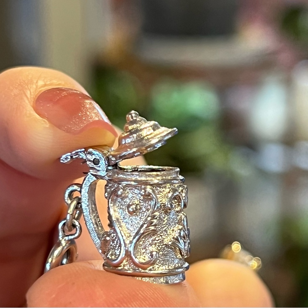 Vintage Monet Silver Plated Charm Mechanical Beer Stein Opening Lid